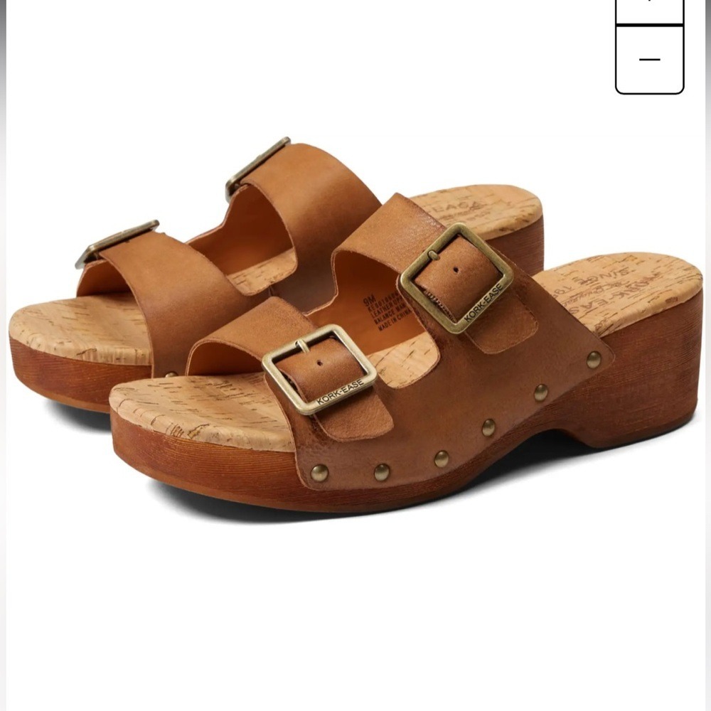Kork Ease Womens Tan Leather‎ Double Buckle Cork Wedge Slide Sandals Size 10M